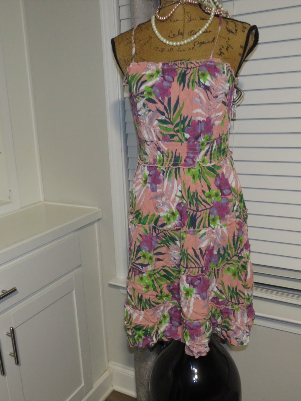 Hot Kiss Pink Floral Tropical Mini Dress with Green & Purple